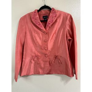 Leslie Fay Women's Peach Jacket with Embellishments & Bows 4-Front Button Sz 14